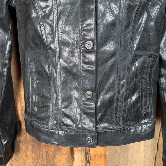 7 For All Mankind Coated Black Denim Trucker Jacket - Picture 6 of 14